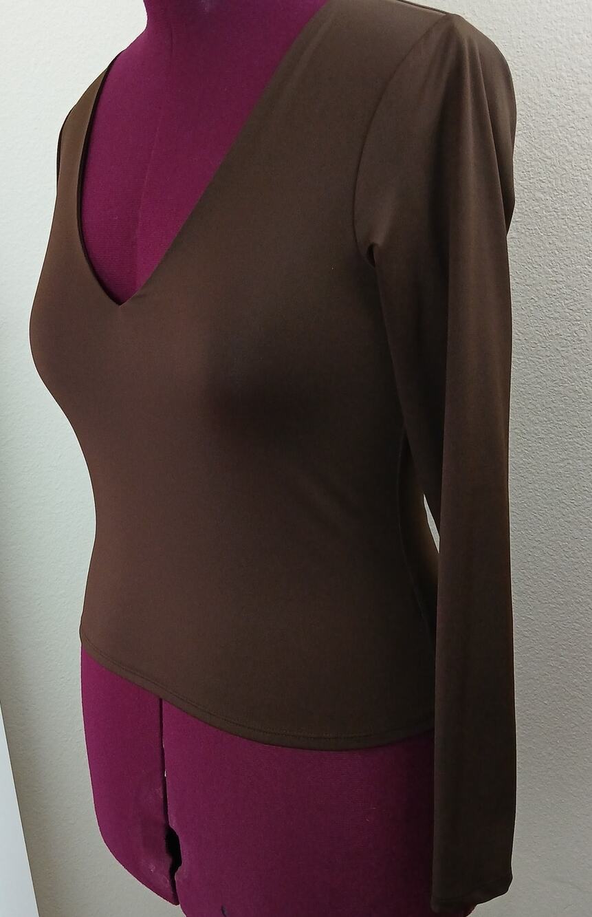 Old Navy Long Sleeve Modern V-neck Top M coffee grounds brown stretch blouse